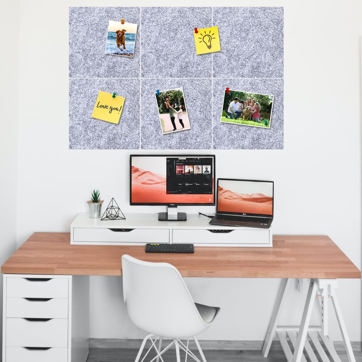 HULAVO Square Felt Cork Bulletin Board Tiles, Self Adhesive DIY Felt Pin Board for Wall 30" x 20" with 35 Pushpins for Office School Home Wall Decor Stickers Memos Photos Display (Light Grey)
