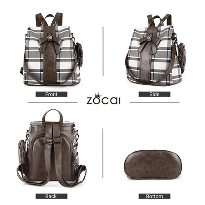 ZOCAI Backpack Purse for Women Fashion Backpack Purses PU Leather Daypacks Anti-Theft Shoulder Bag Satchel Purse(Khaki)