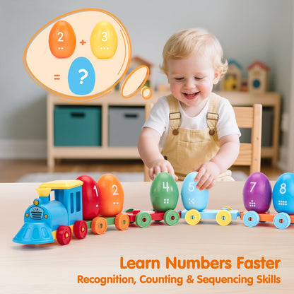 hahaland Toddler Learning Toys for 2 3 Year Old – Montessori Counting Matching Train Set with 8 Dinosaurs & Sorting Easter Eggs, Dino Stickers Toddler Toys for Kids 1-3 Years Easter Basket Stuffers