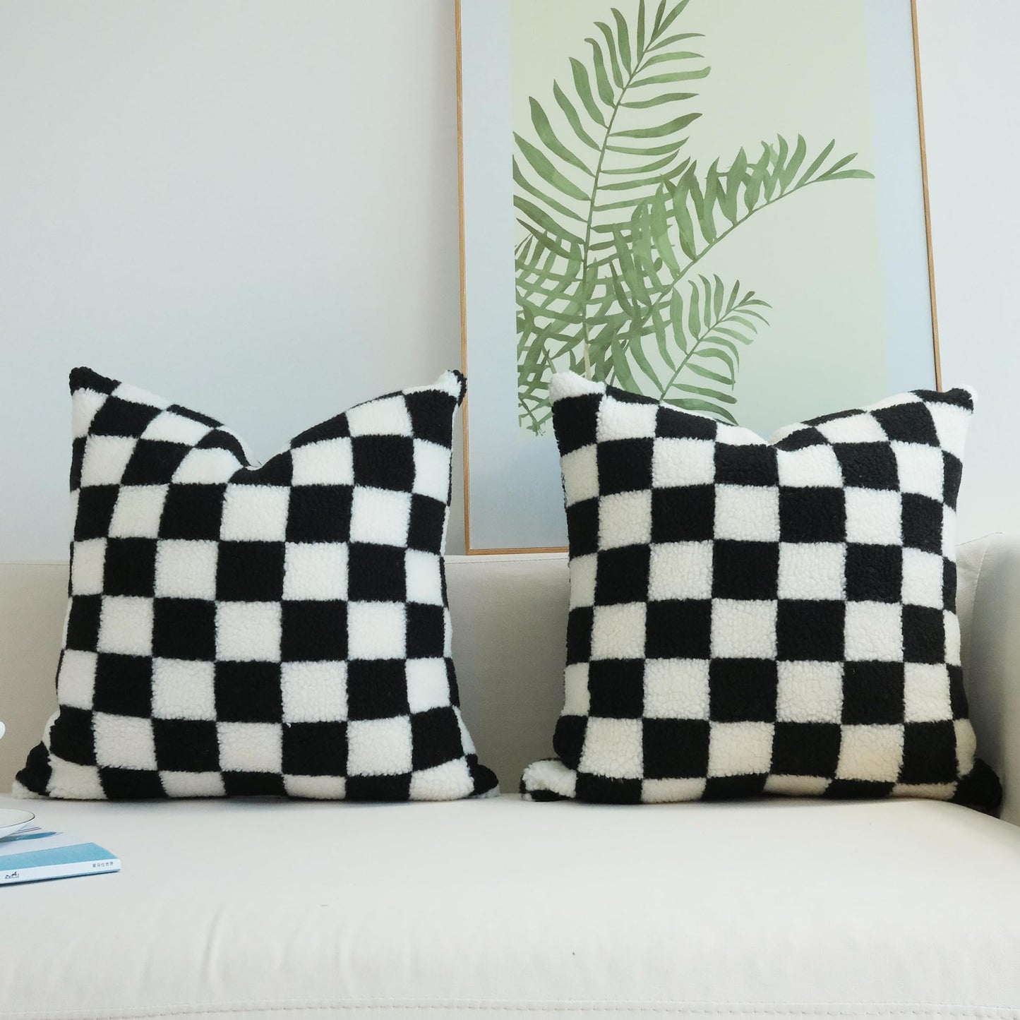 JOJUSIS Decorative Throw Pillow Covers Luxury Style Checkerboard Pattern Cushion Case Super Soft Faux Fur Wool Pillowcases for Couch Bedroom Pack of 2 (Black, 18 x 18-Inch)