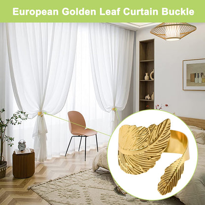 UFURMATE Curtain Tie Backs, 6Pcs Metal Decorative Golden Leaf Curtain Tiebacks Creative Curtain Rope Buckles Spring Drape Holder Clips for Home Office (Gold)