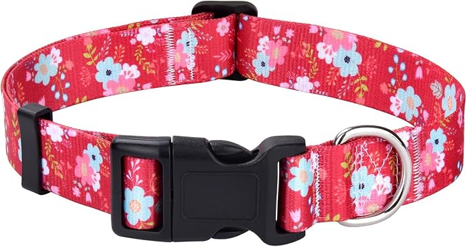 Mihqy Dog Collar with Bohemia Floral Tribal Geometric Patterns - Soft Ethnic Style Collar Adjustable for Small Medium Large Dogs(Red Flower,M)