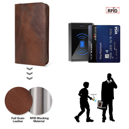 Polare Full Grain Leather Passport Holder Cover Case for Men RFID Blocking Travel Wallet Holds 4 Passports (Coffee)
