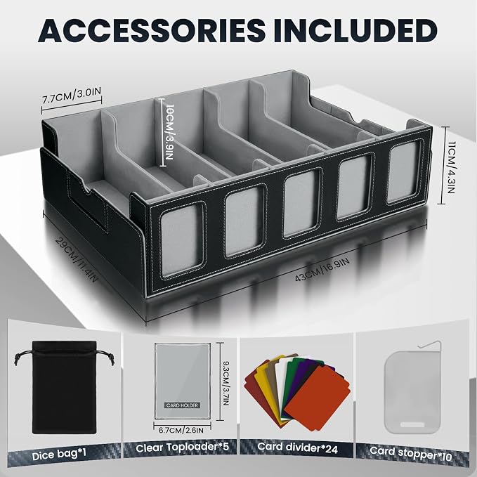 Trading Card Storage Box with Handle, 5-Row Portable Leather Game Case for 4000+ Cards,Grey Card Collection Box with Commander Display Window for MTG, Yugioh, and Sports Cards Gifts for Card Collector