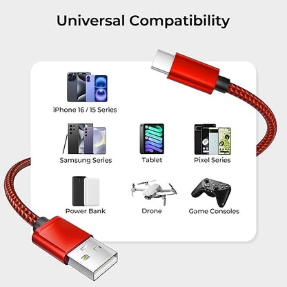 Basesailor USB Type C Charger Cable 3.3FT 2Pack,Nylon Charging Power Cord for iPhone 17 16 15 Max,Samsung Galaxy S25,Moto Z4 G7 G8 G9 Play Power G Pro Fast Stylus,Motorola Razr Edge One 5G,Steam Deck
