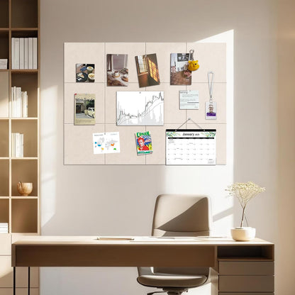 TSJOFFICE Large Cork Board for Wall - 48" x 36" Bulletin Board with 50 Pushpins for Office Decor, Pin Board 12 Pack Felt Wall Tiles with Safe Removable Adhesive Tabs, Corkboard for Home - Oatmeal
