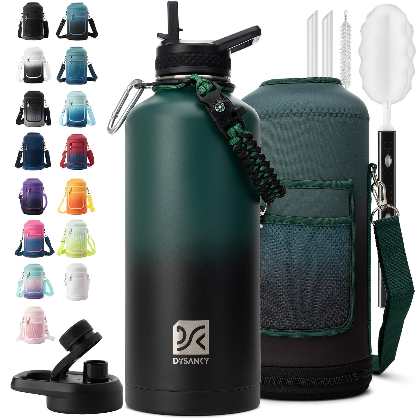 DYSANKY Insulated Water Bottle | Thickened Stainless Steel for Gym and Hiking with Straw, Carrier Bag, Handle Strap | BPA-Free 87 oz