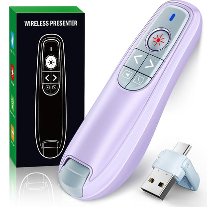 Presentation Clicker Wireless Presenter Remote Clicker, USB C PowerPoint Clicker for Presentation with Pointer, RF 2.4GHz Computer Pointer Clicker Slide Advancer for Mac-Purple