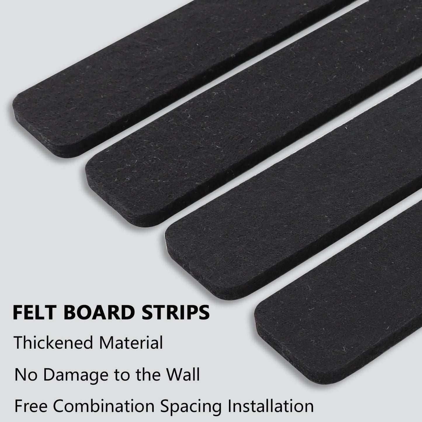 Vuzvuv 8 pcs Bulletin Board Bar Strips No Adhesive Backing with Glue Points ，Self Adhesive Cork Board for Wall，Felt Pin Board for School，Office Decor(Black)