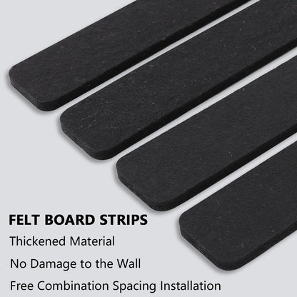 Vuzvuv 8 pcs Bulletin Board Bar Strips No Adhesive Backing with Glue Points ，Self Adhesive Cork Board for Wall，Felt Pin Board for School，Office Decor(Black)