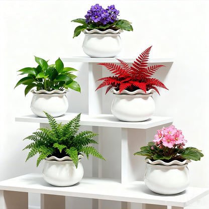 Sanmudecor Self Watering Planter Pot for African Violets, White Ceramic Indoor Plant Pot with Bottom Watering System, 7"