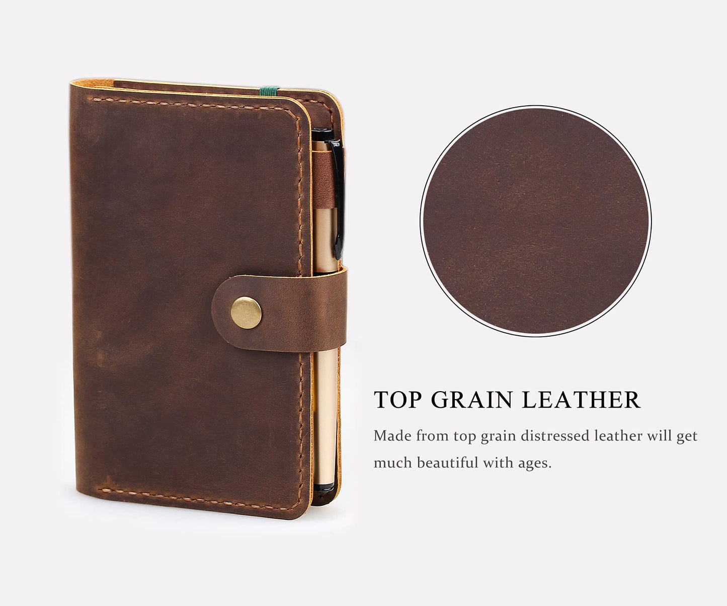 Fasjosma Leather Journal Cover for 3.5"x5.5" Hardcover Notebook, Rustic Handmade Leather Notebook Cover Compatible with Moleskine, Pocket-Sized Hardcover Notebook, Brown