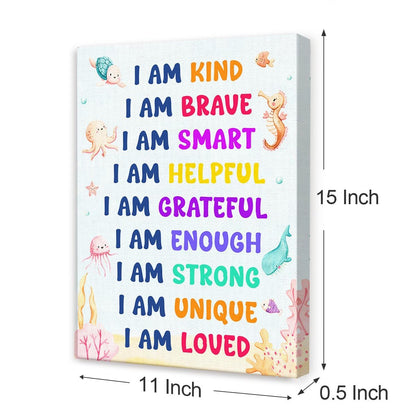 OTINGQD Positive Affirmations Wall Decor for Kids,I Am Kind Smart Canvas Wall Art,Nursery Marine Animal Wall Art,Inspirational Wall Decor for Kids Room Classroom Nursery