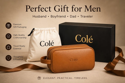 Colé Premium Travel Toiletry Bag Water Resistant, PU Leather, Gift Box, Dust Bag Included.