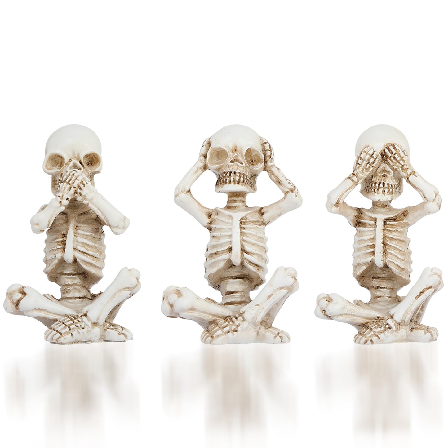 Joogour Skull Shelf Decor,Yoga Skeleton Figurine,Halloween Gothic Home Decor,Antique Silver Accent Statue,Collectible Figurines Set of 3 (White)