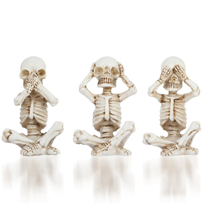 Joogour Skull Shelf Decor,Yoga Skeleton Figurine,Halloween Gothic Home Decor,Antique Silver Accent Statue,Collectible Figurines Set of 3 (White)