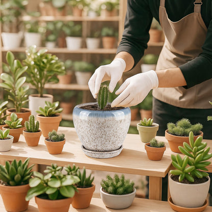 Deep Dream 6 Inch Plant Pots- Ceramic Planter Pot with Drainage Hole and Saucer, Round Flower Pot for Indoor Outdoor Succulent, Snake Plants and Cactus, Beige&Blue