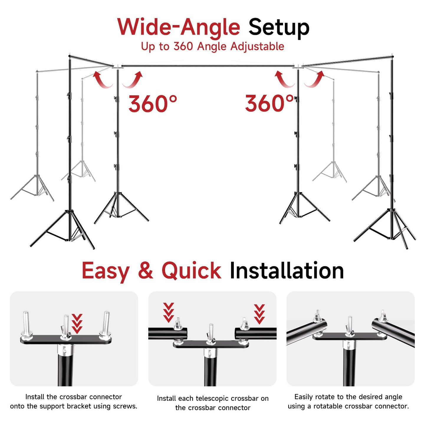 BEIYANG 10x30FT Photo Backdrop Stand, Angle Adjustable Triple Crossbar Extender Mount, Photography Background Support System, with Sand Bags,12 PCS Clamps for Wedding Party Celebration