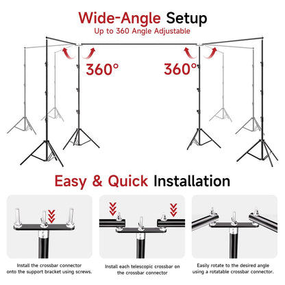 BEIYANG 10x30FT Photo Backdrop Stand, Angle Adjustable Triple Crossbar Extender Mount, Photography Background Support System, with Sand Bags,12 PCS Clamps for Wedding Party Celebration
