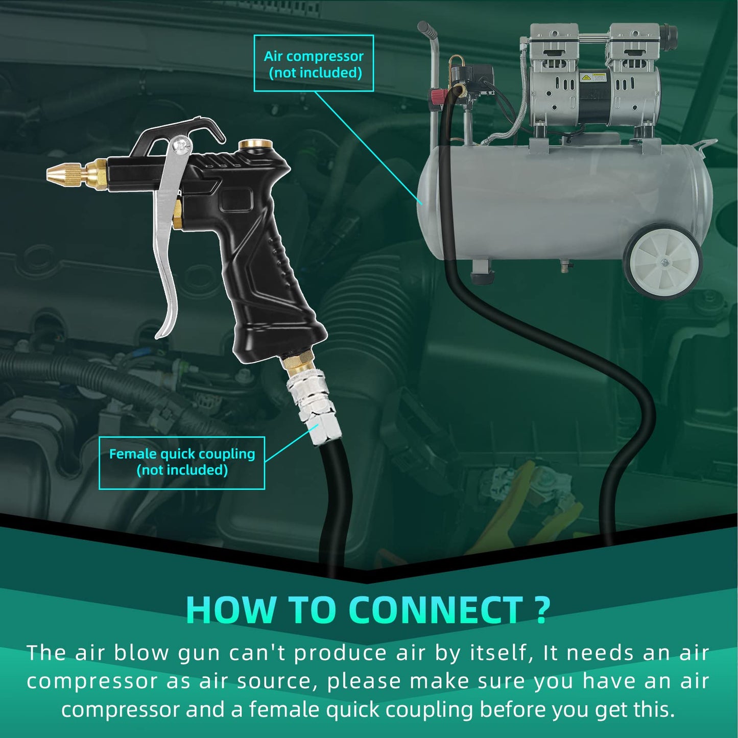 Industrial Air Blow Gun with Brass Adjustable Air Flow Nozzle, Universal hose and 2 Steel Air flow Extension. Pneumatic Air Compressor Accessory Tool Dust Cleaning Air Blower Gun. (2pcs)