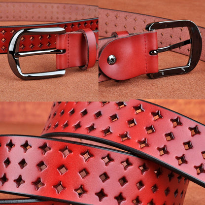 VONSELY Genuine Leather Belts for Women Hollow Out Design, Soft Leather Womens Belts with Pin Buckle, Red Leather Belt