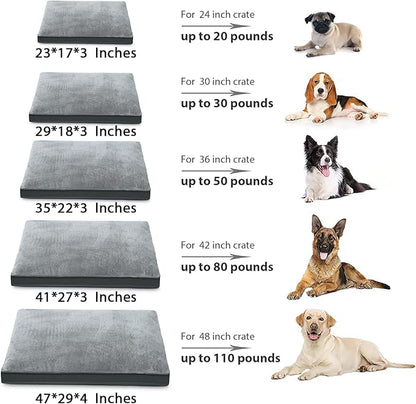 Dog Crate Bed Waterproof Deluxe Plush Dog Beds with Removable Washable Cover Anti-Slip Bottom Pet Sleeping Mattress for Large, Medium, Jumbo, Small Dogs, 47 x 29 inch, Gray