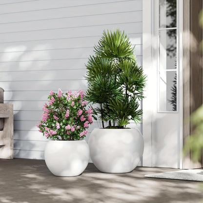 Panlaolao 13.5 H x 17" Dia (12" Pot Opening) Round Fiberstone Planter with Drainage Hole, White, Indoor/Outdoor Large Plant Pot for Home Patio Garden, Ideal for Large Plants