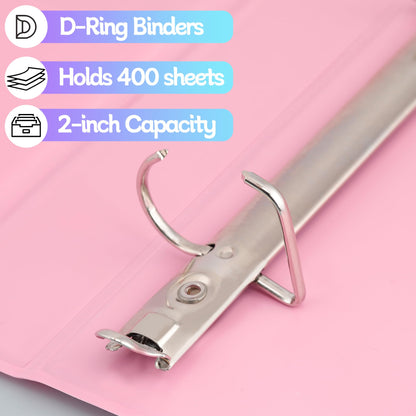 Zzrywuty Durable 3 Ring Binder,2 Inch Economy 4 Pack,Each Holds 540 Sheets,D-Ring Presentation View Binders for Office,School,Home(Pastel Assortment)