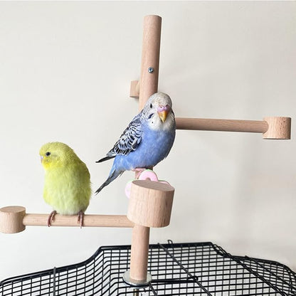 Wooden Bird Cage Stands Perches for Parrots, Parakeet Chewing Climbing Toys, Parrot Cage Top Tree Perches Play Stand Platform Playground Ladders Toys for Cockatiels Budgies Small Medium Parrots