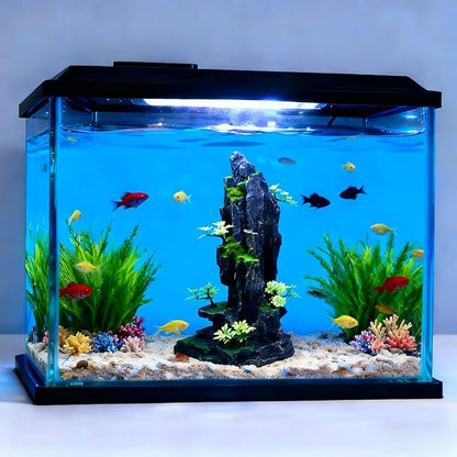 Large Aquarium Decoration - Resin Rockery Landscape Castle Decoration Fighting Fish Hiding Cave Fish Tank Ornaments Accessories - Height 14.3 inches (Green)