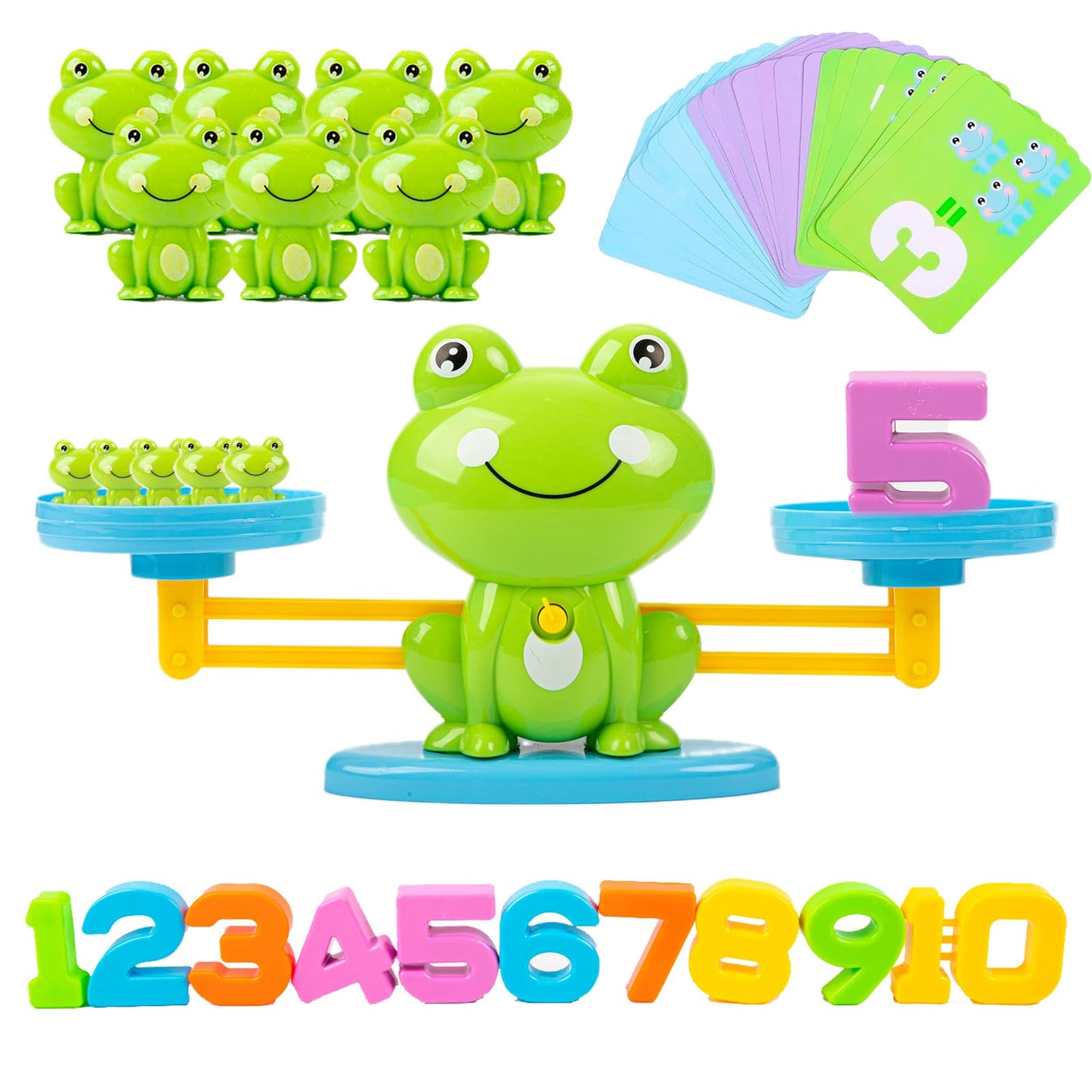 lonfypeng Frog Balance Counting Toys, Cool Math Learning Games for Boys and Girls, Educational Number Preschool Toy, Fun Children's Gift STEM Math Games for Kids Age 3+ (63 PCS)