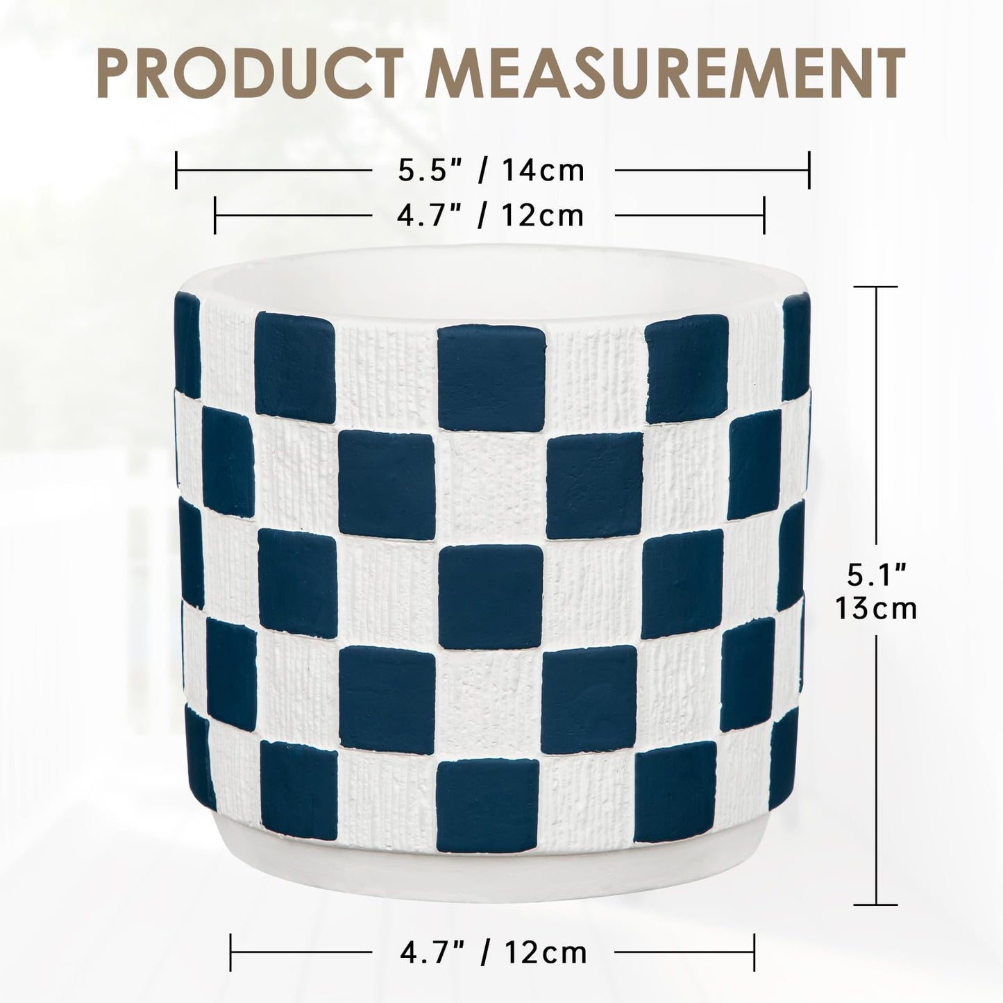 Nature Crafted 5.5 inch Ceramic Plant Pots with Drainage Hole Silicone Plug, Checker Ceramic Planters Flower Planter for Indoor Outdoor Home Garden Patio Office Gardening Desktop Windowsill, Blue