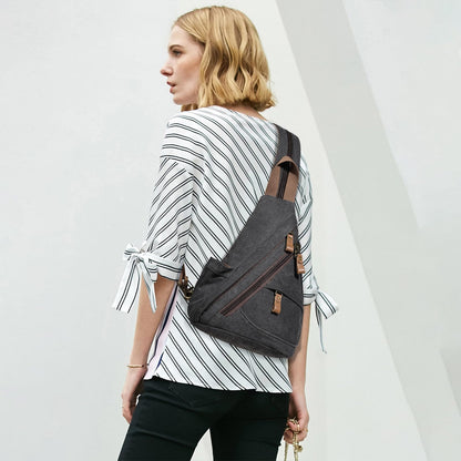 KL928 Canvas Sling Bag - Small Crossbody Backpack Shoulder Casual Daypack Rucksack for Men Women(Small Version, Black)