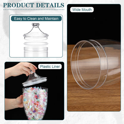 Nuogo 2 Pcs 1 Gallon Plastic Candy & Cookie Jar with Lids 128 oz Decorative Apothecary Jars Candy Buffet Containers Clear Airtight Food Storage Canister Home Decor Centerpiece (Bottle+cup Shape)