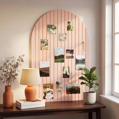 Mindsoft 2 Pcs 35" x 24" Large Integrated Arched Felt Bulletin Board - Foldable Cork Board Alternative - No Assembly Wall Decor for Office, Bedroom & Home Display Photos (Pink)