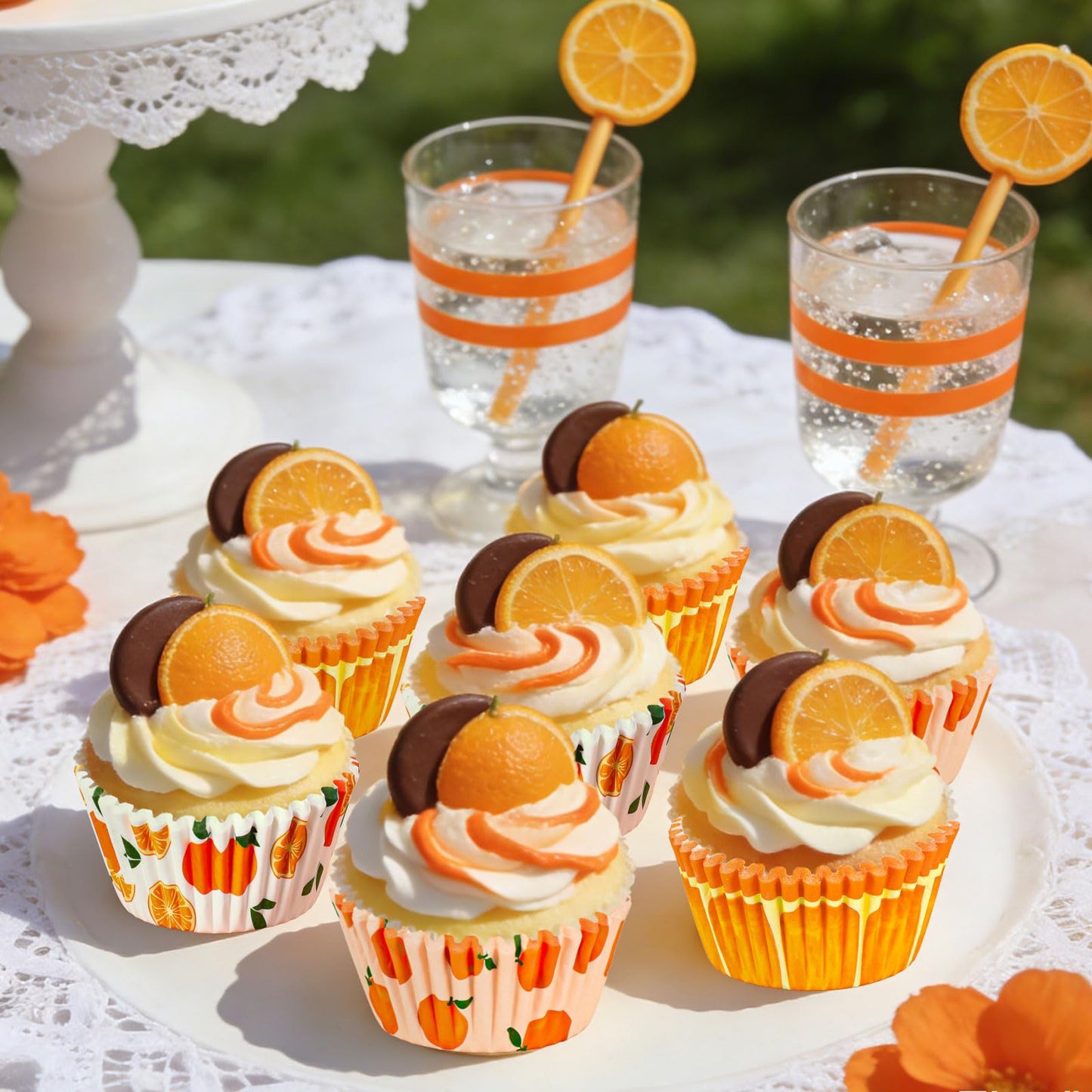 Whaline 300Pcs Orange Fruit Cupcake Liners Paper Baking Cups Summer Fruit Standard Muffin Cupcake Wrappers for Baby Shower Birthday Party Supplies