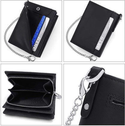 gzcz Mens Wallets with Chain Genuine Leather Bifold Wallet for Mens Rfid Blocking Mens Purse With Credit Card (Black)