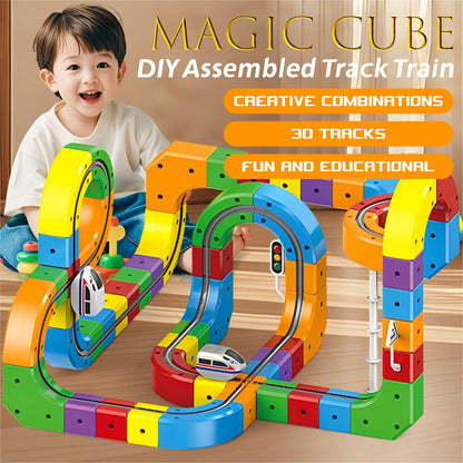 Magnetic Suction Rail Electric Train Set 3D Magic Flexible Race Track, 123 Pcs Race Car Track Block with Anti-Gravity, Educational Toy Boys Girls Birthday (123 PCS)