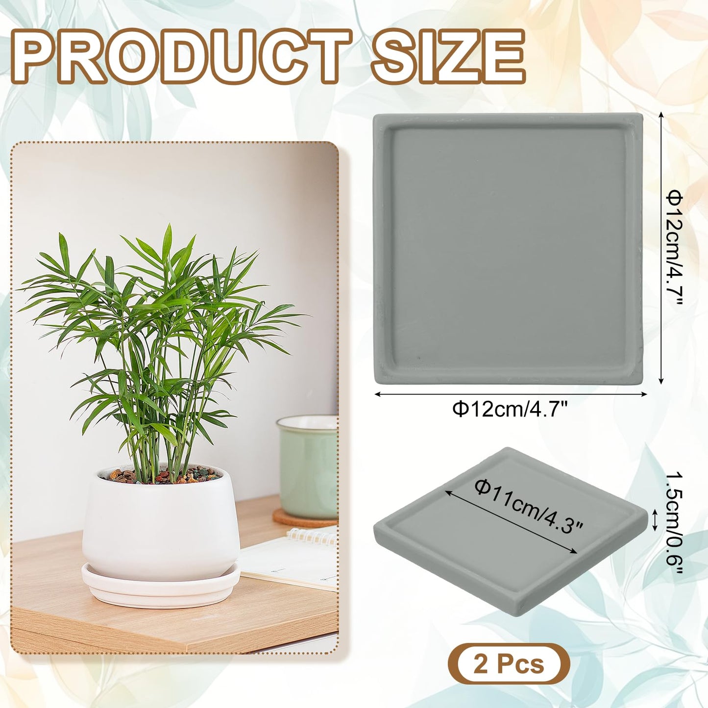 uxcell 2 Pcs Square Plant Saucers, 4.7 Inch Ceramics Plant Drip Trays for Pots, Heavy Duty Flower Pot Saucers for Indoors and Outdoors, Gray