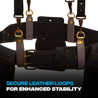 OX Tools Pro Oil Tanned Leather Tool Belt Suspenders for Men - Heavy Duty & Padded Support w/Adjustable Chest Strap OX-P263501 - Tirantes Para Bolsas de Construccion