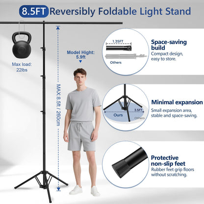 EMART 3-in-1 Backdrop Stand Kit 10x8.5 ft for Photography Studio, T-Shape Banner Back Drop Stand for Party, Wedding, Dectoration, Background Stand for Photo Video Studio with Carry Bag, 8 Clamps