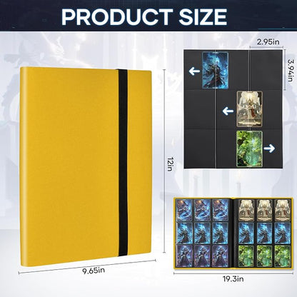 Trading Card Binder, Card Binder Album Folder Book Fit for MTG Baseball Football Sports Cards, Easy to Use Card Collection Binder (yellow, 360 Pockets)