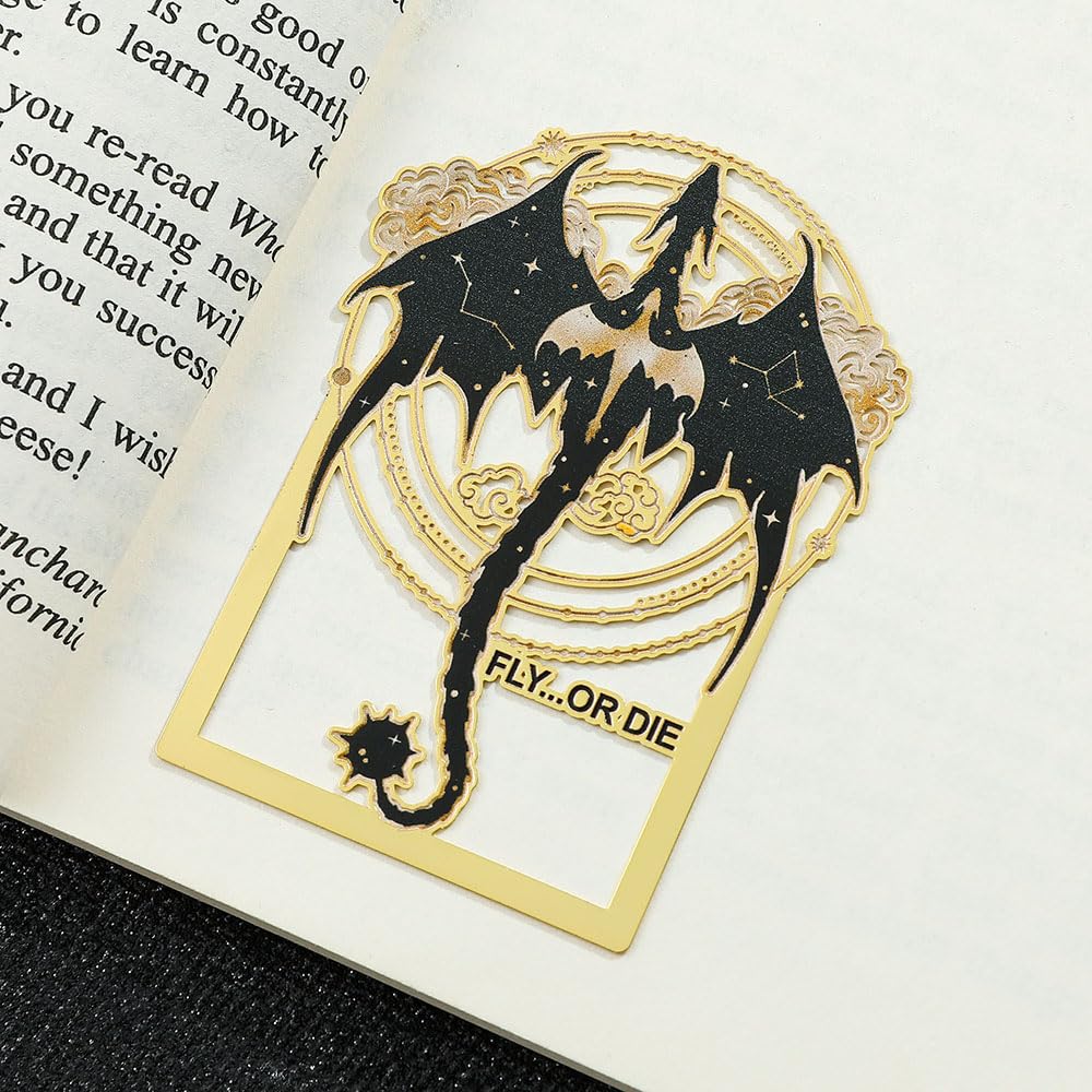 Fantasy Fourth Wing Dragon Bookmark - Cute Metal Bookmark Combines Dragons, Swords, Glow-in-The-Dark Feathers Elements, a Collectible Gift for Novel Fans Book Lover(2pcs Style B)