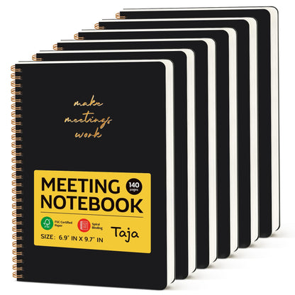 6 Pack of Meeting Notebook for Work Organization - Work notebook with action items, Meeting Minutes Planner Notebook, Perfect Office Supplies for Men & Women - Black
