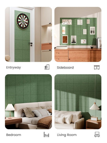 Bumusty Large Cork Board 48" x 36" Alternative - 12 Pack Felt Wall Tiles with 70 Safe Removable Adhesive Tabs, 30 Pushpins, Cork Boards for Walls Pin Board Bulletin Board Office Decor (Moss Green)
