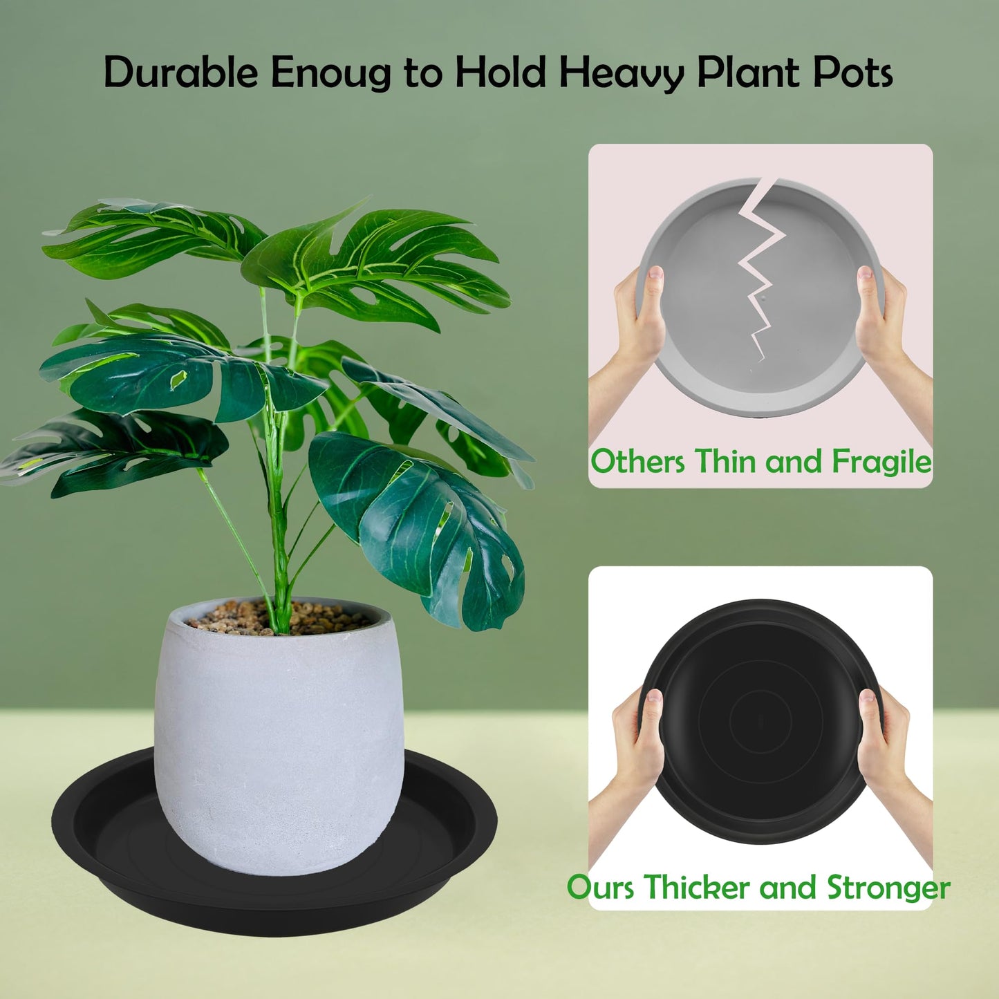 TNTIWQ 6 Pack 12 Inch Round Plant Saucers for Less 10 Inch Pot Indoors Outdoors Plant Trays for Pots Planter Saucer Plastic Drip Tray Planter Water Tray (Black, 11.8"(6pcs))