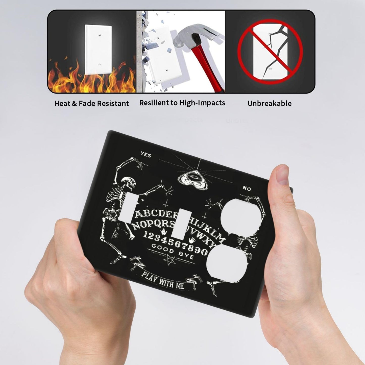 Gothic Skull Mysterious Skeleton 3 Gang Combination 2 Toggle 1 Duplex Receptacle Outlet Covers Light Switch Cover Combo Wallplate Decorative Faceplate