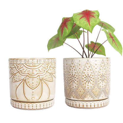 YFFSRJDJ 6 Inch Indoor Plant Pots with Drainage Holes and Saucers, Ceramic Planter for Plants, Flower Pot - Set of 2