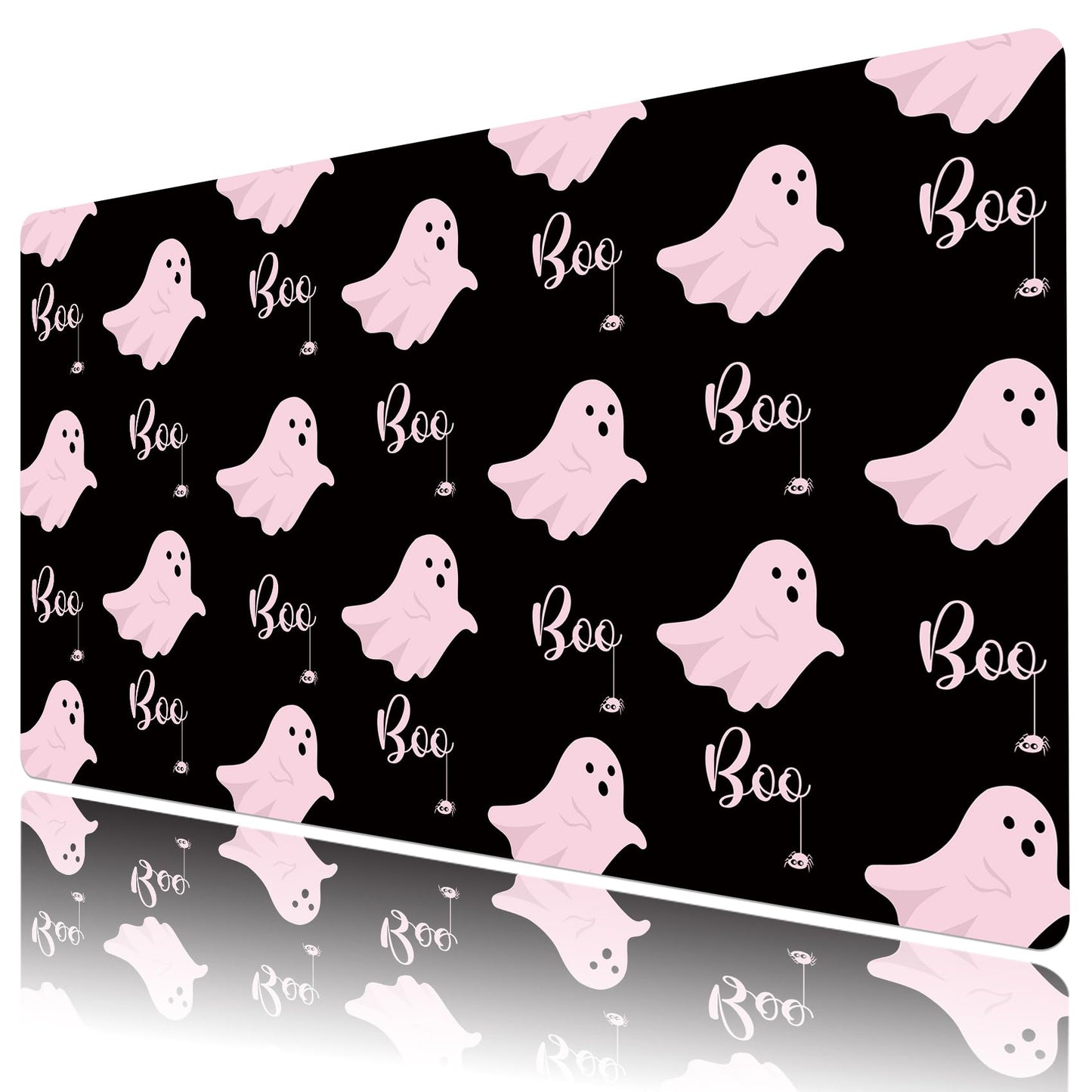 LB Funny Halloween Mouse Pad Cute Pink Ghost on Black Desk Mat for Keyboard and Mouse Desk Pad Large Gaming Mousepad Rubber Base Mouse Pad for Laptop Gaming Office Computer and Home, 31.5x15.7 inch