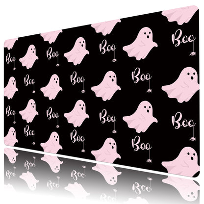 LB Funny Halloween Mouse Pad Cute Pink Ghost on Black Desk Mat for Keyboard and Mouse Desk Pad Large Gaming Mousepad Rubber Base Mouse Pad for Laptop Gaming Office Computer and Home, 31.5x15.7 inch